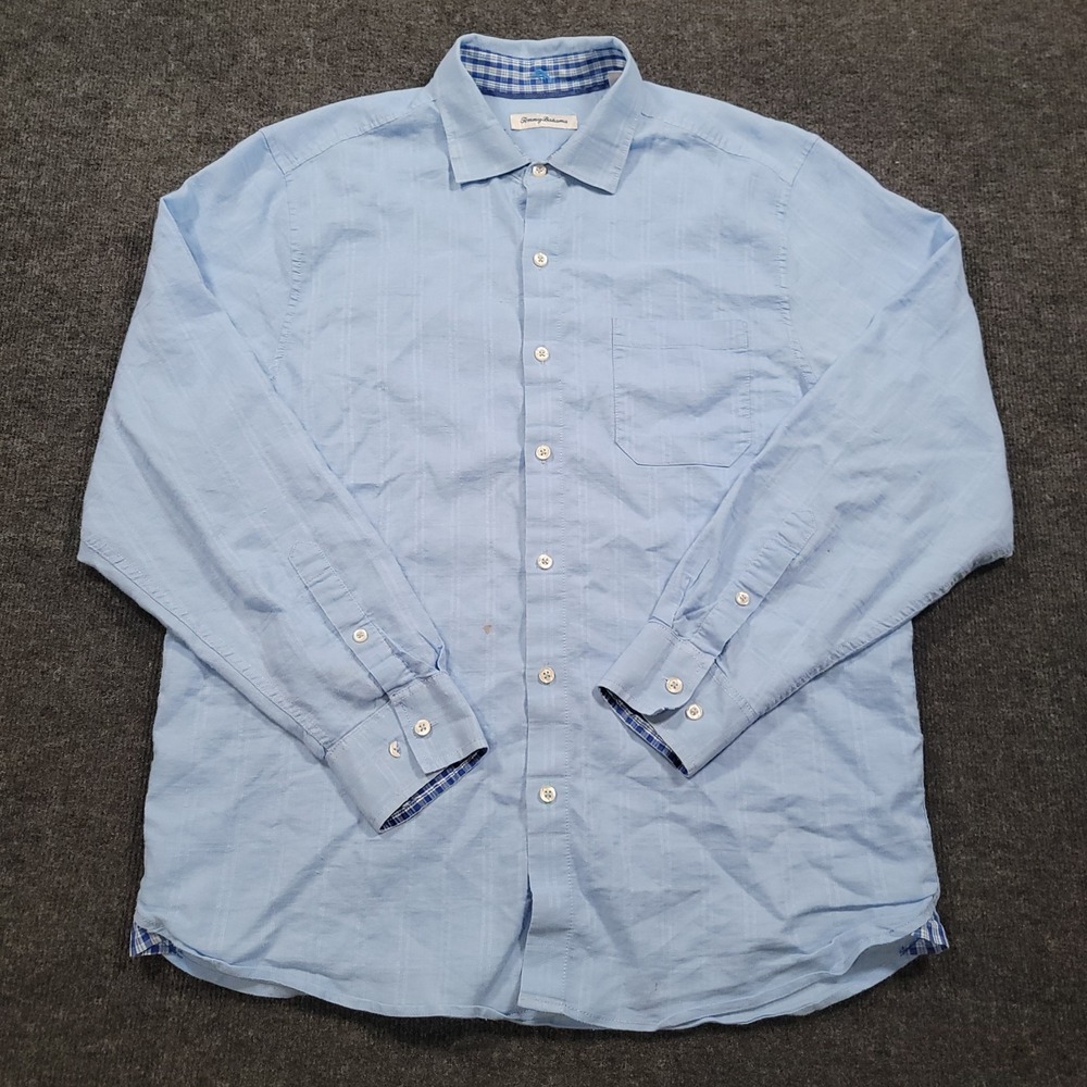 Tommy Bahama Men Button Up Shirt‎ Large Linen Blend Blue Long Sleeve - Picture 2 of 16